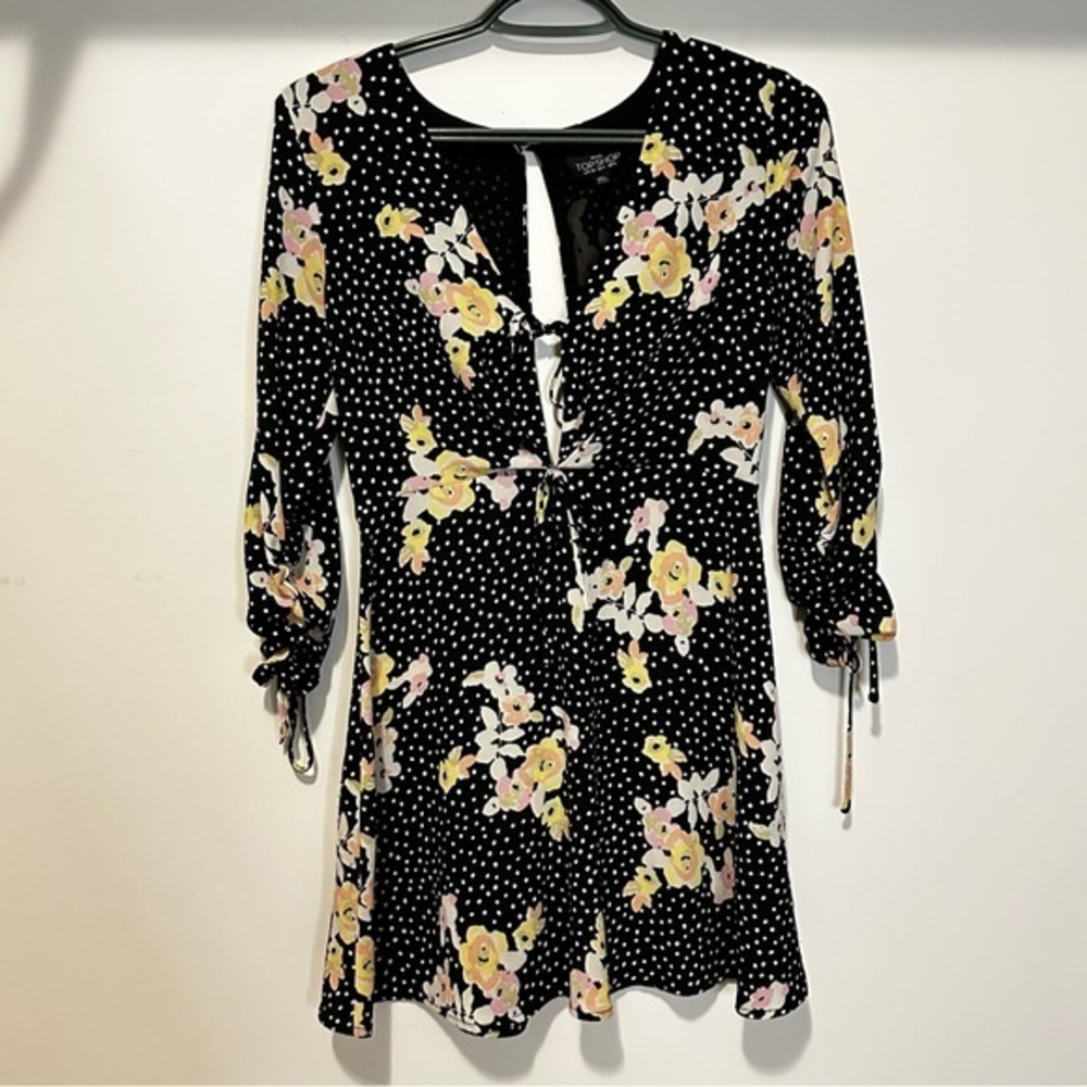 Topshop Black Floral Long Sleeve Dress